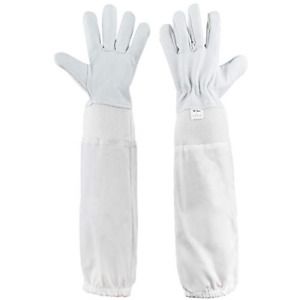 Goatskin Leather Beekeeping Gloves with Elastic Cuffs Ventilated Long Canvas for