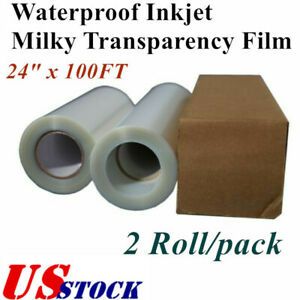 US 2 Roll Waterproof Inkjet Milky Transparency Film for Silk Screen 24&#034; x 100FT