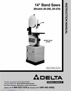 CD/ DOWNLOAD Delta 28-206 28-276 14 inch Band Saw Operator Instructions Manual