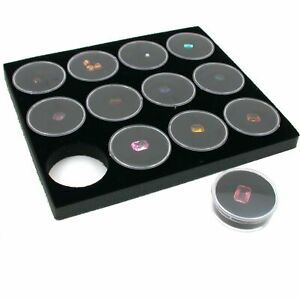 12 Gem Stone Jars Display Black Foam Tray Travel Insert