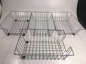 Set Of 4 Silver Metal Wire File Trays In/Out Baskets Office Desk Paper Organizer