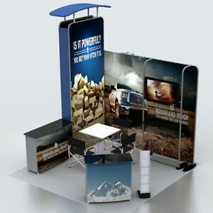 10ft Custom Trade Show Display Booth Set Pop Up Stand with TV Bracket Podium