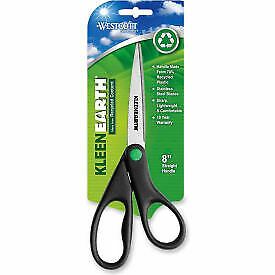 Westcott KleenEarth Recycled Stainless Steel Scissors, 8&#034;L Straight, Black 41418