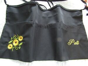 Black Server Waitress Apron Sunflower 3 Teacher Novelty Name FREE Lady Pizazz
