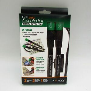 Dri-Mark Dual-Test Counterfeit Detection Pens With UV LED Light Black, Pack Of 2
