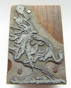 Printing Letterpress Printers Block Man On Jumping Rodeo Horse