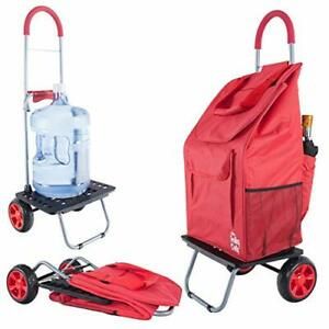 dbest products Bigger Trolley Dolly Cart Red Shopping Grocery Foldable Cart
