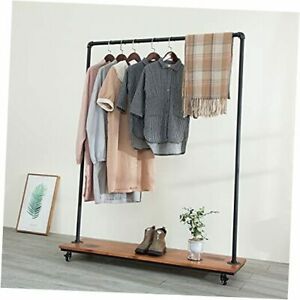 Industrial Pipe Clothing Rack Wood Garment Rack Pipeline Vintage Rolling Rack