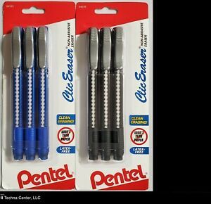 Pentel Clic Eraser Retractable Pen-Shaped Eraser, 3/Pack, 2 Assorted Packs