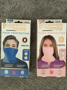 2 Copper Fit Guardwell Face Protector Mask Youth Size Blue &amp;Pink Washable NIP