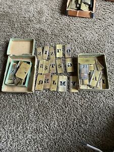 Lot Of 80 Brass 1/2&#039;&#039; Stencils Interlocking Adjustable Letters &amp; Numbers W/Boxes