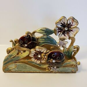 Beautifully Detailed Enameled And Jeweled Metal Business Card Holder ~ EUC