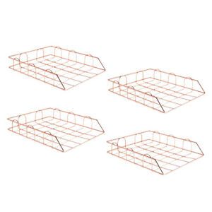 4 Pieces Metal Stackable Letter Trays Mail Sorter File Rack Holder Rose Gold