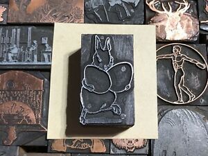 Antique VTG Easter Bunny w/ Eggs Letterpress Print Type Cut Ornament Block