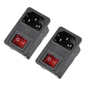 Red Rocker Switch Fused IEC 320 C14 Inlet Power Fuse Plug Connector 2pcs