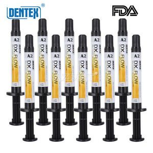 10PCS Dentex Dental Low Flowable Light Cure Composite Resin Shade A2 3g/Syringe