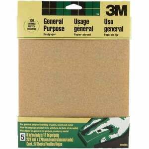 3M General -Purpose 9 In. x 11 In. 100 Grit Medium Sandpaper (5-Pack) 9002NA  -