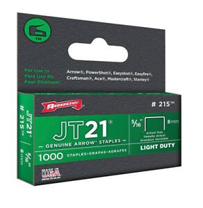 #215 Arrow 5/16&#034; W 7/16&#034; L Wide Crown Light Duty Staples JT21 Office Box / 1000