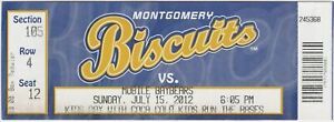 2012 Montgomery Biscuits ticket stub vs Mobile for sale