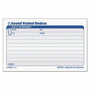 TOPS Avoid Verbal Orders Manifold Book  Two-Part Carbonless 50 Sets/Book