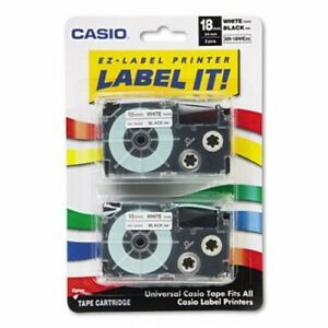 Casio Tape Cassettes,18mm x 26ft, Black on White, 2 per Pack (CSOXR18WE2S)