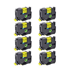 8PK Black on Yellow Fits Brother HSe-651 HSe651 Heat Shrink Tube 23.6mm