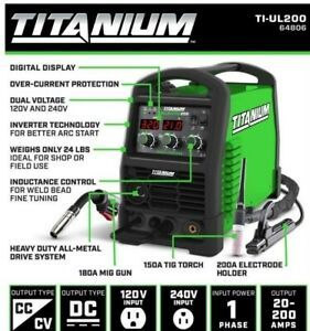 TITANIUM Multiprocess 200 Inverter Power Source, 180A MIG Gun,150A TIG torch 