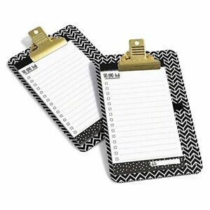 Mini Clipboards with to Do List Notepads (6.3 x 4 in, 2 Pack, Black and White)
