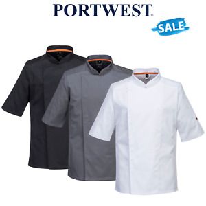 SALE Portwest MeshAir Pro Chefs Jacket S/S Slim Fit Apron Durable Comfy C738