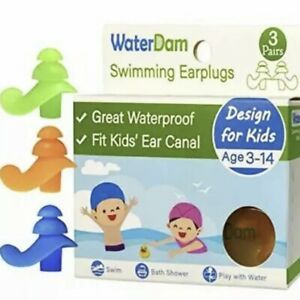 WaterDam Ear Plugs for Swimming Kids – 3 Pairs Soft Silicon Earplugs Children
