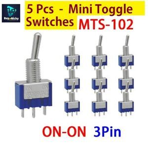 MTS-102 Mini Toggle Switch Single Pole Double Throw SPDT ON-ON 125V 6A - 5Pcs