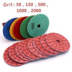 Wet Diamond Polsihing Pads 4&#034; Grinder Discs Granite Marble Concrete 50-2000 Grit