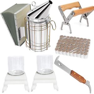 Beekeeping Supplies Tool Kit Bee Hive Smoker Suit for Beekeeper Necessary 8 Pcs