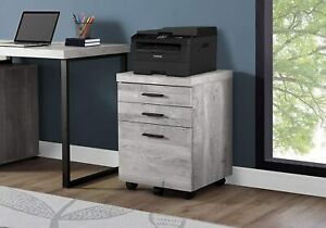 Monarch 3 Drawer Wood Grain Vertical Mobile Filing Cabinet, Grey