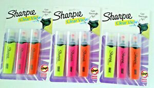 Sharpie Highlighters Smear Guard Clear View 3 Pkt Fluorescent 3 Packs Sealed New