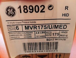 GE 18902 175W MVR175/U/MED Multi-Vapor Lamp Bulb-NEW Box of 6