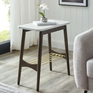 Jamie Faux Marble Tapered Leg Side Table - Faux White Marble/Dark Brown Oak