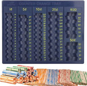 Coin Counter Sorter Money Tray - Blundle with 64 Coin Roll Wrappers – 6 Change