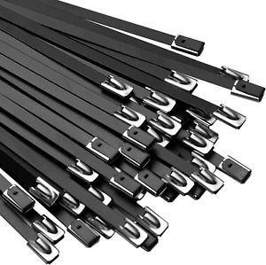 OFFO Black Zip Ties Made of Metal 15.8 Inch Premium Heavy Duty Stainless Steel W