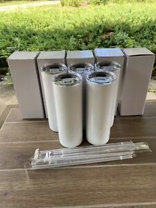 5 Pack 20 Ounce Stainless Steel Straight Skinny Tumbler White Sublimation Bulk