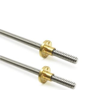 2PCS 300mm11.81 InchesTr8x8 Lead Screw with T8 Brass Nut Acme Thread, 2mm 4 3D