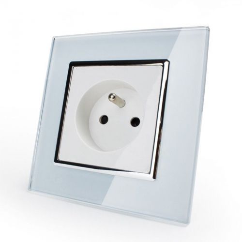 France Standard 16A Wall Power Single Socket White Crystal Glass Outlet Panel