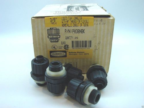 Box of 25 hubbell p038nbk 3/8&#034; non metallic liquid tight connectors 1/2&#034; npt b83 for sale