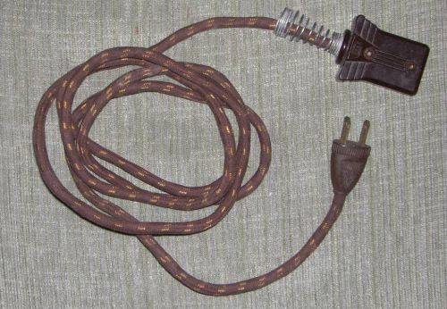Vintage brown &#034;peer&#034; cloth detachable electrical power cord 10 a 125 v ac plug for sale