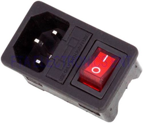 Iec320 c14 red light rocker switch fused fuse inlet male connector plug 250v 6a for sale