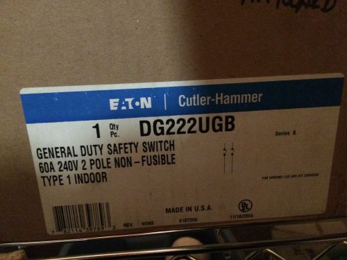 DG222UGB GENERAL DUTY SWITCH, 60A 240V 2 POLE NON-FUSIBLE TYPE 1 INDOOR NIB!!!