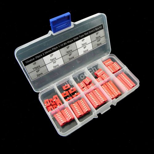 10value 35pcs 2.54mm pitch 1-10 bit ways slide type red switch box kit (#522) for sale