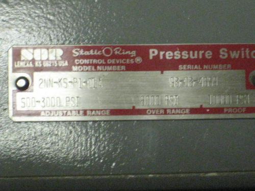 Static-o-ring (sor) # 2nn-k5-p1-d1a , pressure switch , surplus for sale