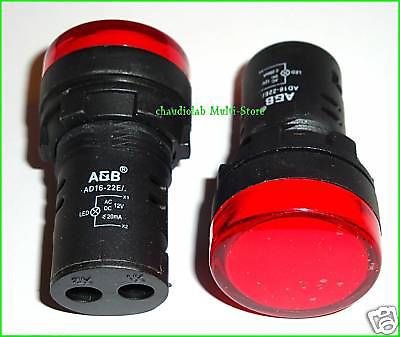 2 units 30mm HQ Illuminated Indicator 12V AC/DC RED #1401