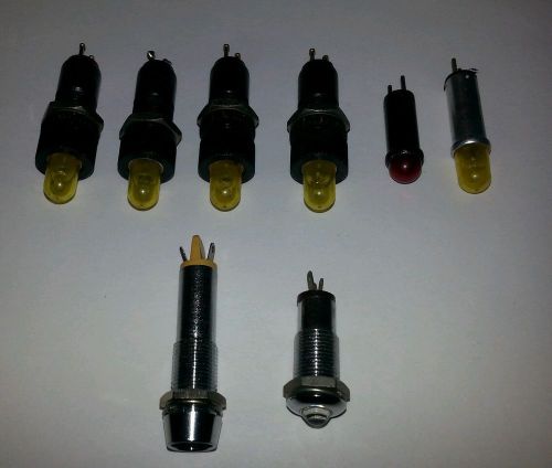 LOT of 8 Vintage Panel Lamp Indicators DIALCO (6), SEIKO (1), JOSIN (1).  Yellow